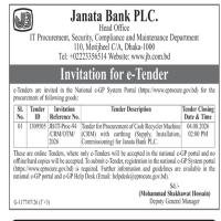Tender for Procurement of Cash Recycler Machine (CRM) with earthing for Janata Bank PLC.