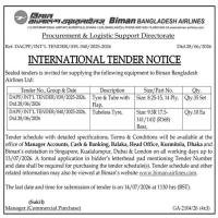 : Invitation for International Tenders for Supplying Tyre, Tube, and Flaps to Biman Bangladesh Airlines Ltd.