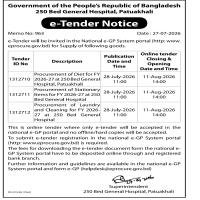 Procurement of Laundry and Cleaning for FY 2026-27 at 250 Bed General Hospital, Patuakhali